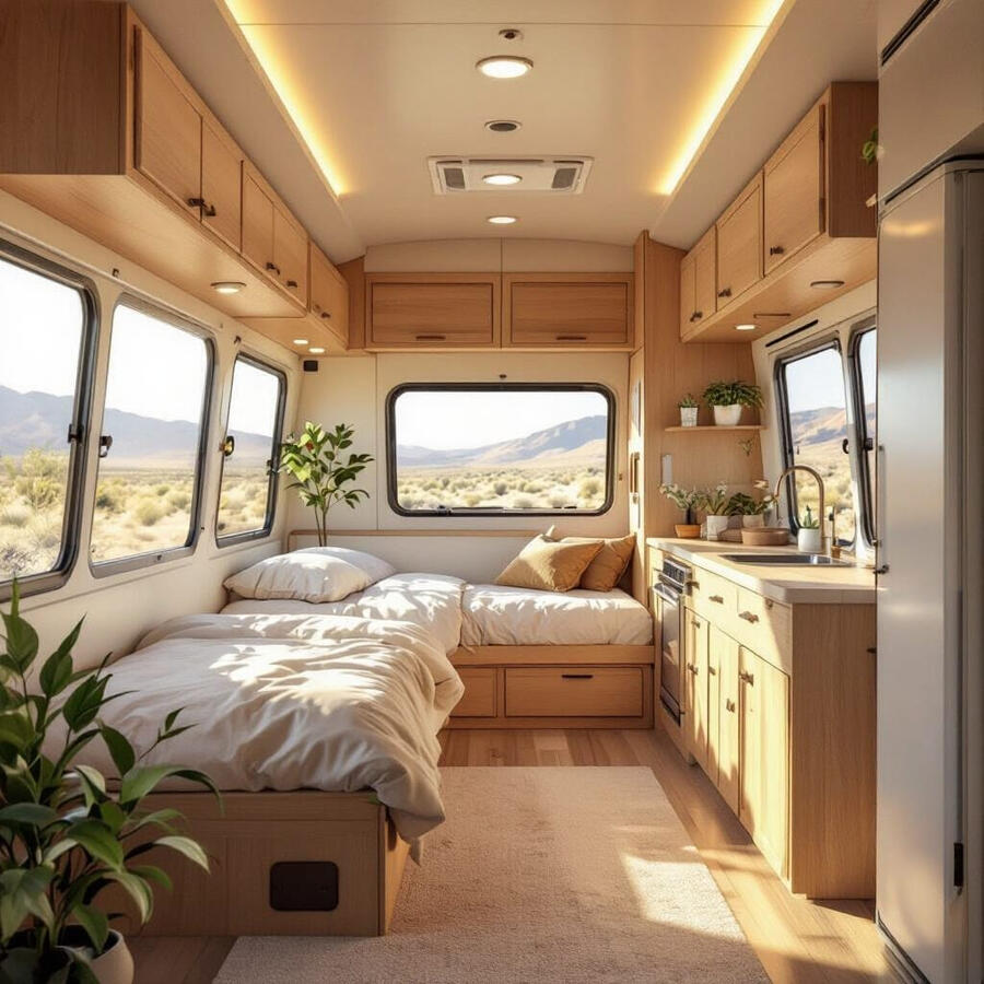 Interior Adaptive Reuse: School Bus Conversion Sleeping Quarters